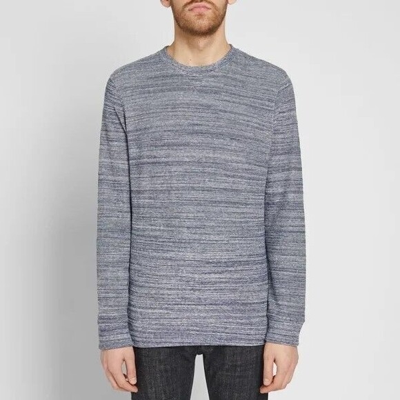 APC MAX CREW SWEAT Blue White Striped Crew Neck Cotton Terrycloth Men's Size XL - Picture 1 of 9